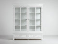 Vitrinas de madera y vidrio 130x45x190 cm - Blanco-Plateado - 2 puertas 2 cajones 3 estantes y diseño clásico