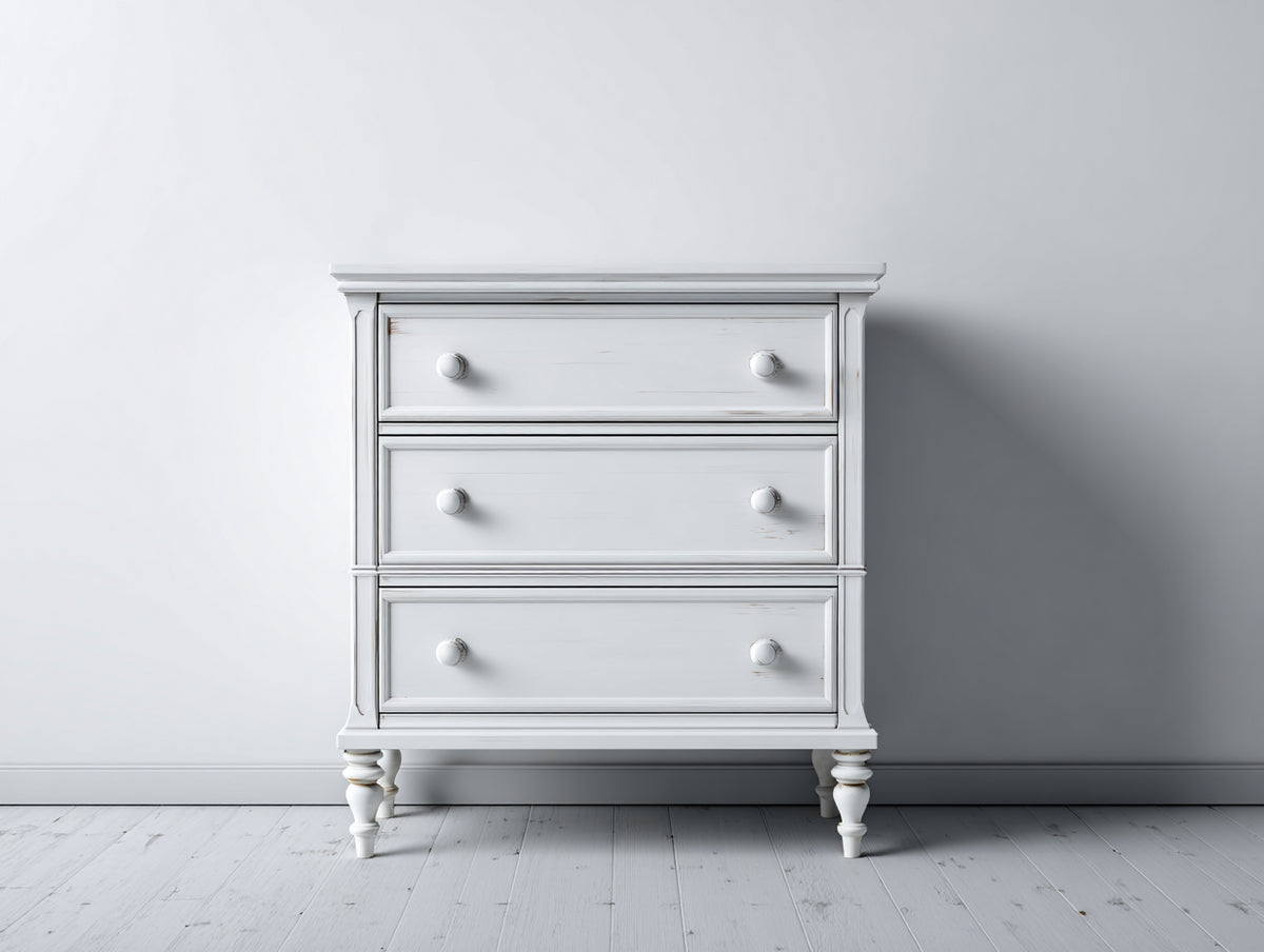 Cómoda de madera 100x45x90 cm - blanca - estilo clásico con 3 cajones