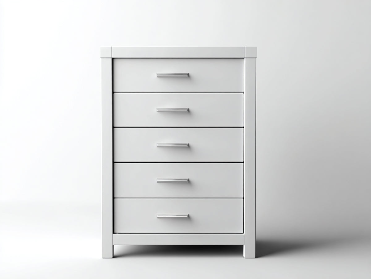 Cómodas de madera 75x42x115 cm - Blanco-Plateado - 5 cajones y diseño contemporáneo