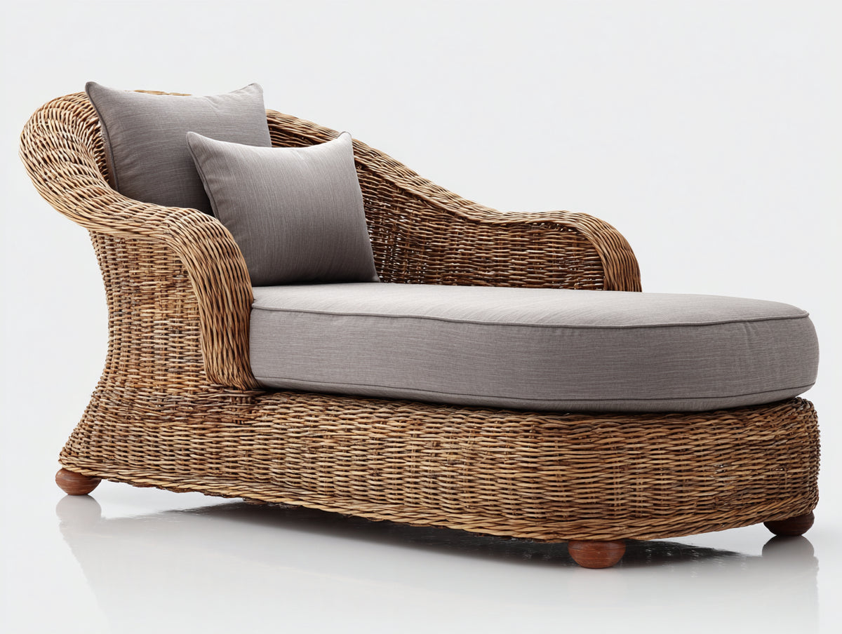 Tumbonas de ratán 190x82x92 cm - ratán natural y gris claro - diseño clásico curvo con asiento acolchado