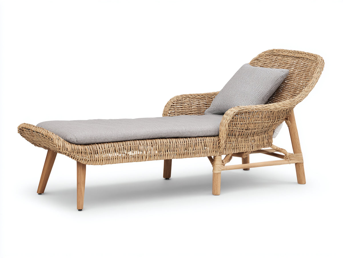 Tumbonas de ratán 195x75x88 cm - Marrón natural-Gris claro - Diseño ergonómico con reposabrazos