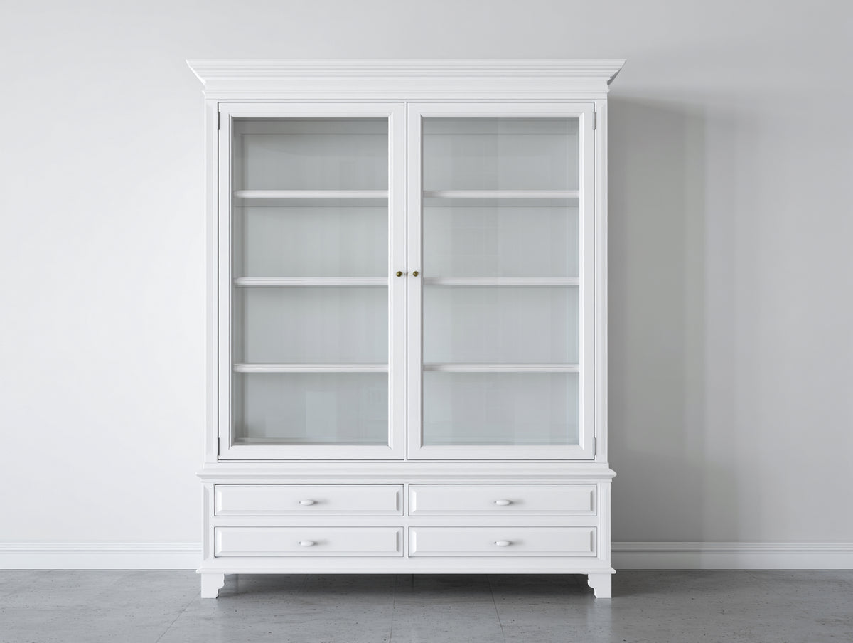 Vitrinas de madera y cristal 120x45x200 cm - blanco - diseño clásico con 2 puertas de cristal y 4 cajones