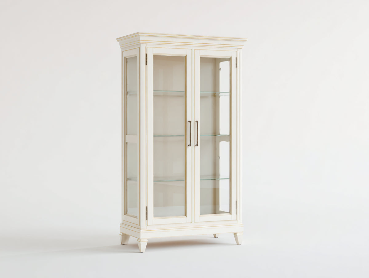 Vitrinas de madera y cristal 100x42x190 cm - blanco marfil y dorado - diseño clásico con 2 puertas de cristal y 3 estantes