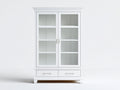 Vitrinas de madera 110x45x190 cm - blanco - 2 puertas de cristal y 2 cajones de diseño clásico