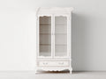 Vitrinas de madera y cristal 100x43x195 cm - blanco envejecido - diseño clásico con 2 puertas de cristal y 1 cajón