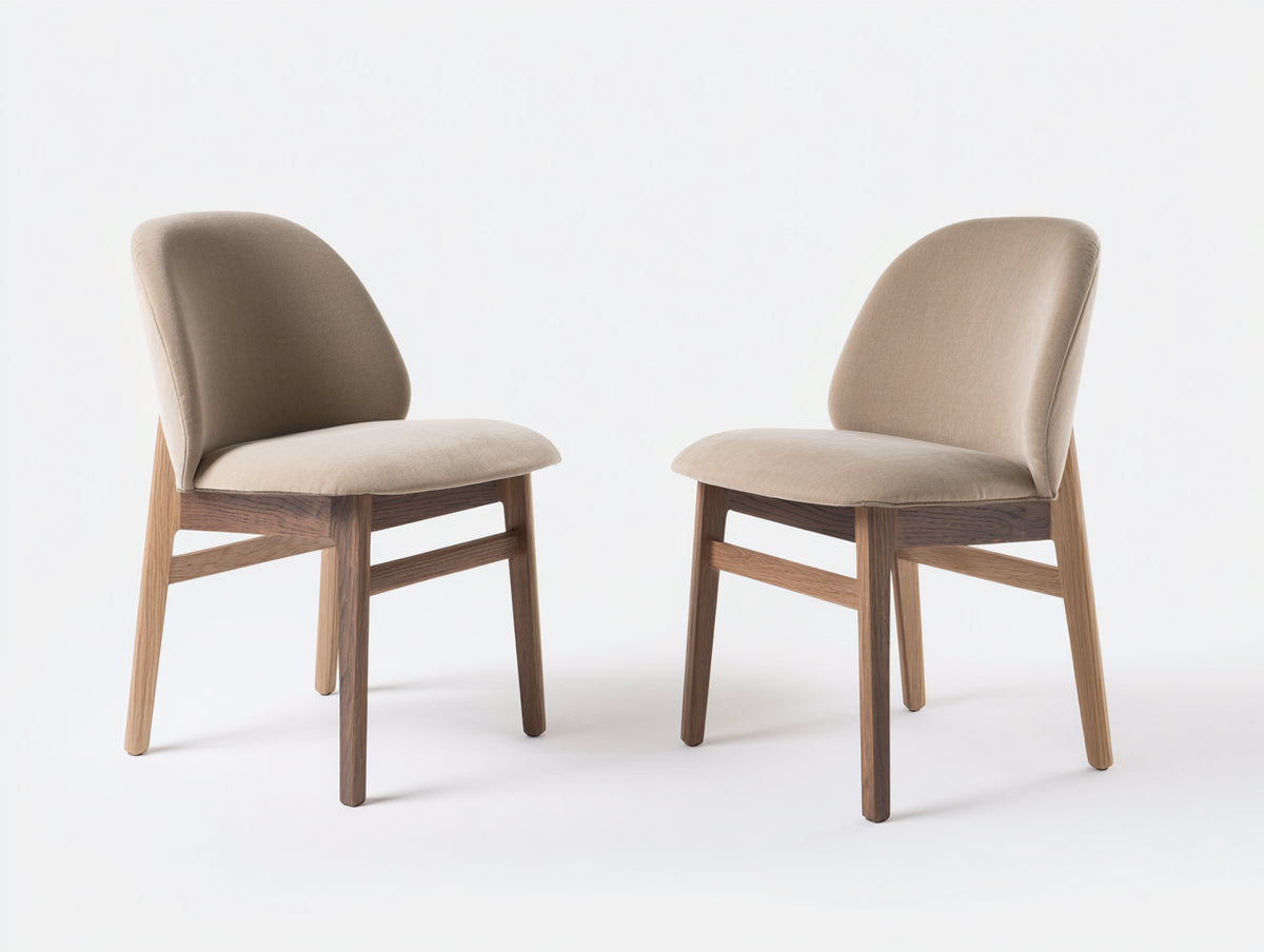 Sillas de comedor tapizadas 50x55x82 cm - beige y madera natural - diseño moderno con respaldo curvo