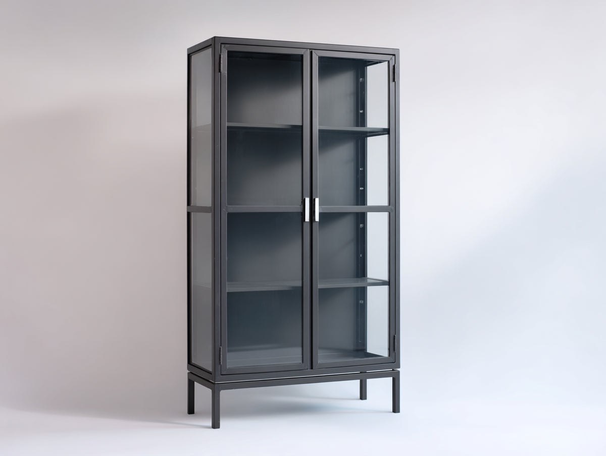 Vitrinas de metal y cristal 100x42x185 cm - negro - 2 puertas de cristal y diseño industrial