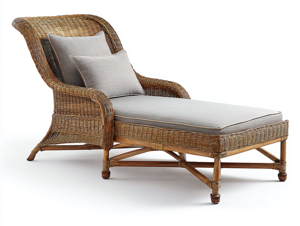 Tumbonas de ratán 195x80x98 cm - ratán natural y gris claro - diseño clásico con respaldo alto y asiento acolchado