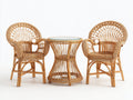 Conjuntos de comedor de jardín de ratán - marrón claro - mesa redonda 70x70x75 cm y 2 sillones 62x58x90 cm