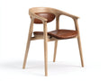 Sillas de comedor de madera y tapizado 58x56x80 cm - madera natural y marrón coñac - diseño moderno con reposabrazos curvos