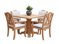 Conjuntos de comedor de jardín de madera - madera natural-beige - mesa cuadrada 120x120x75 cm y 4 sillones 60x58x92 cm