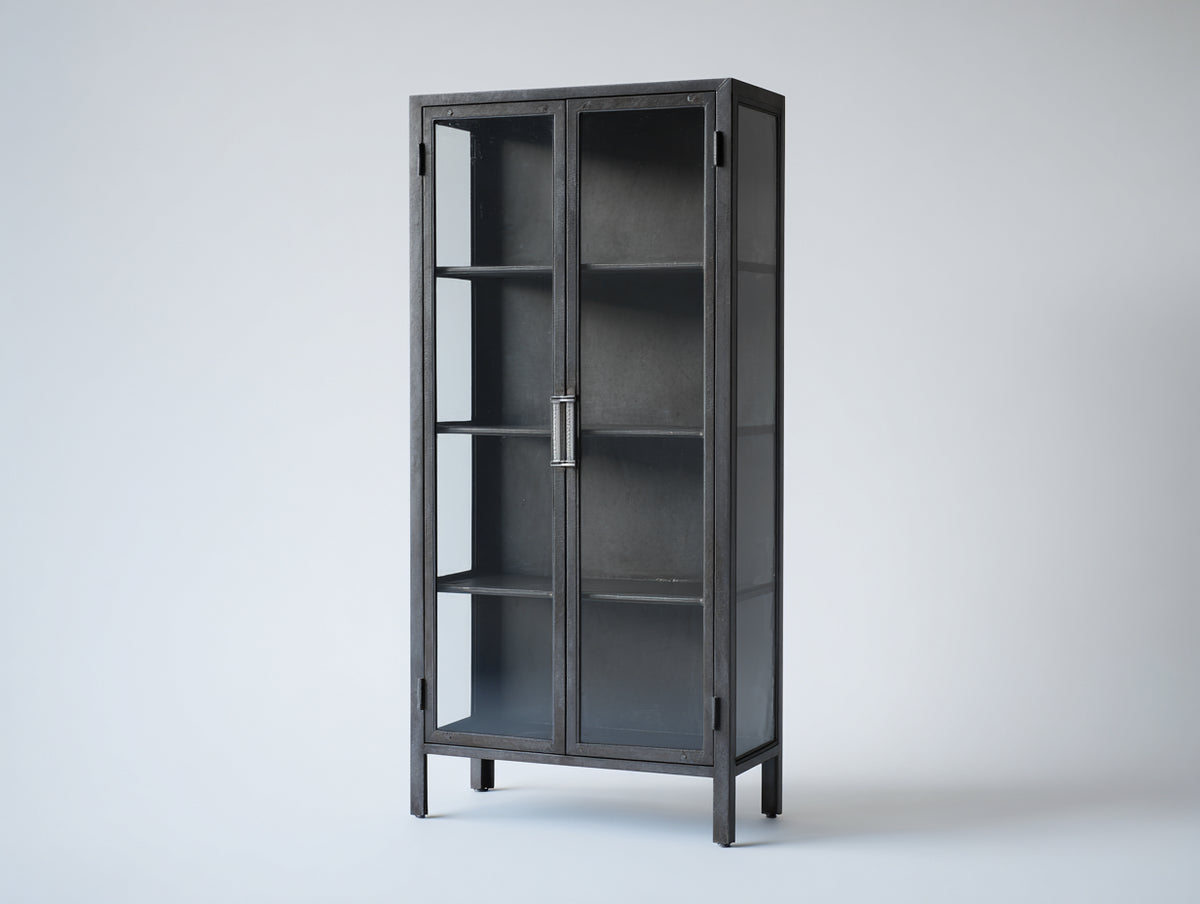 Vitrinas de metal y cristal 90x40x180 cm - negro - diseño industrial con 2 puertas de cristal y 4 estantes