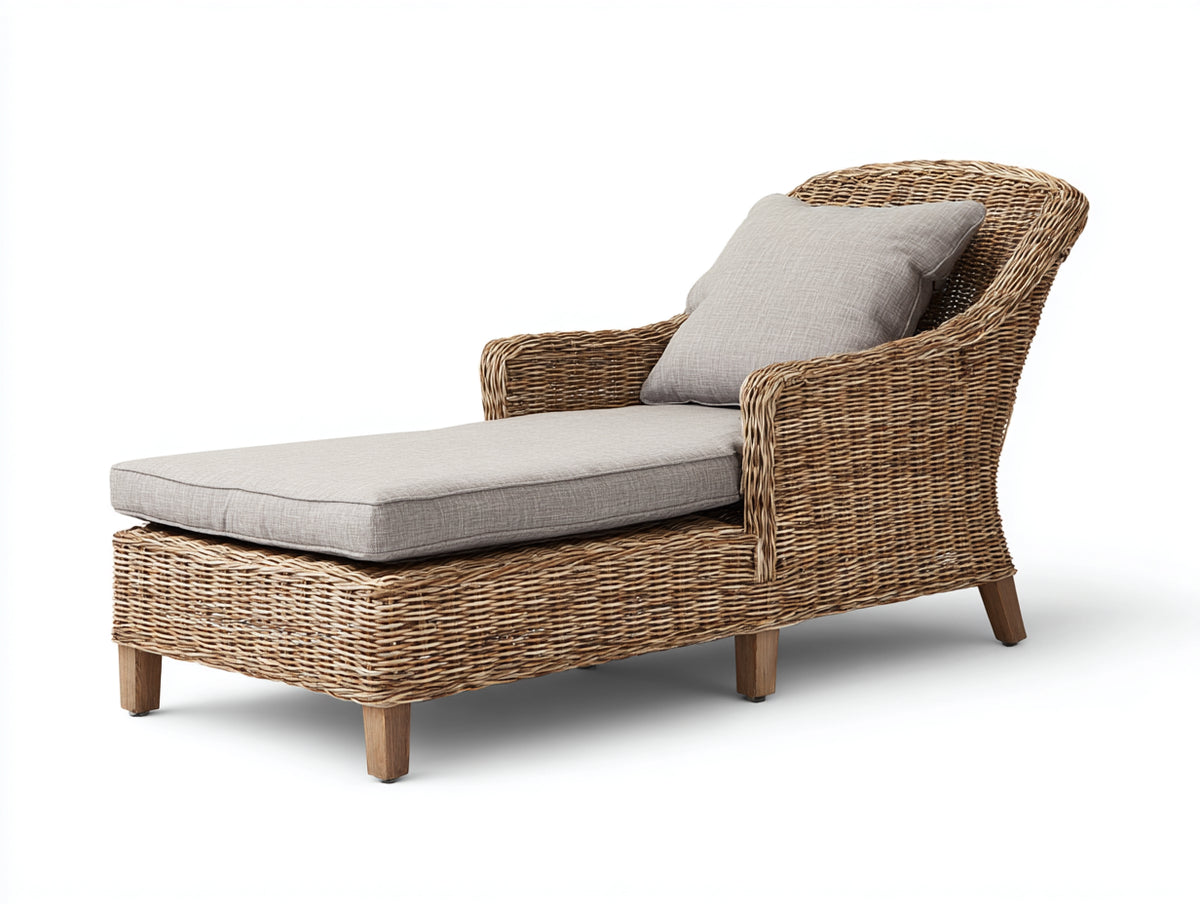 Tumbonas de ratán 195x78x92 cm - marrón-beige - respaldo alto con brazos y diseño moderno para exterior