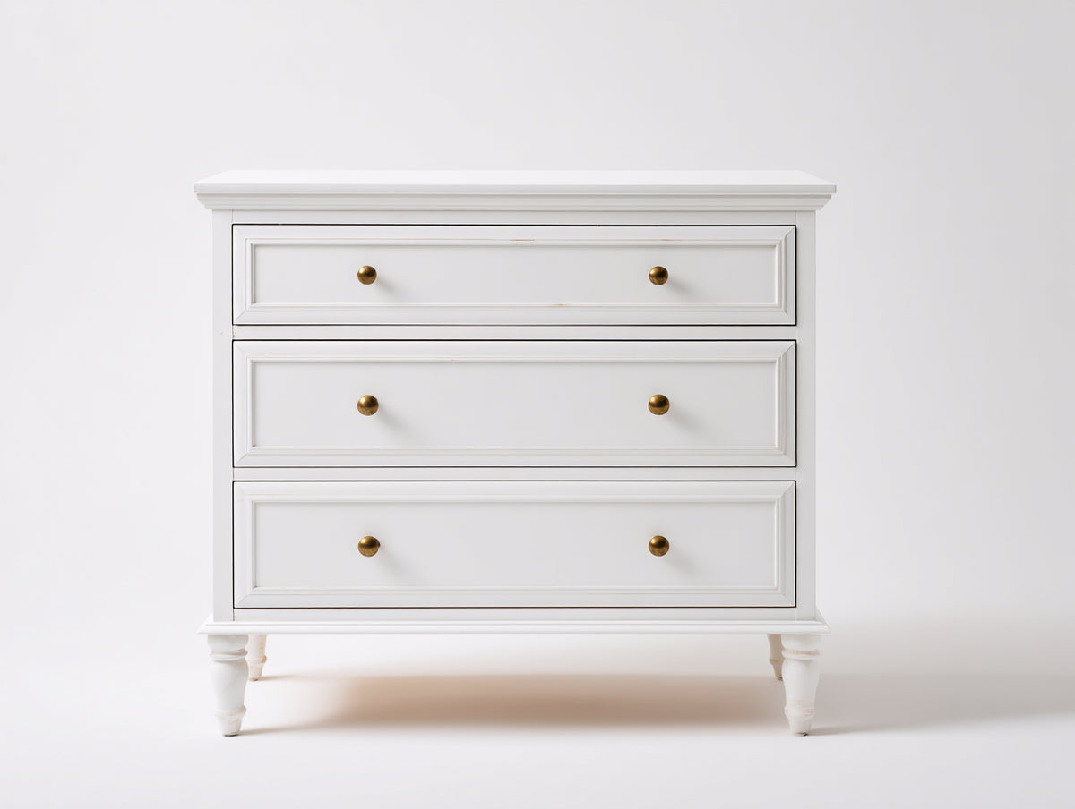 Cómodas de madera 95x45x90 cm - Blanco-Dorado - 3 cajones y diseño clásico