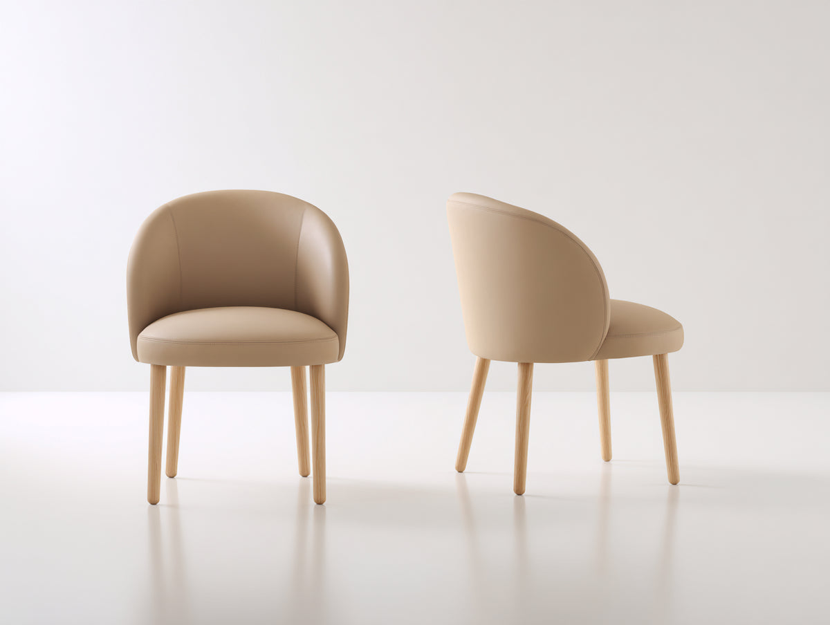 2 x Sillas de comedor de piel 55x60x85 cm - beige y madera natural - estilo moderno con patas de madera