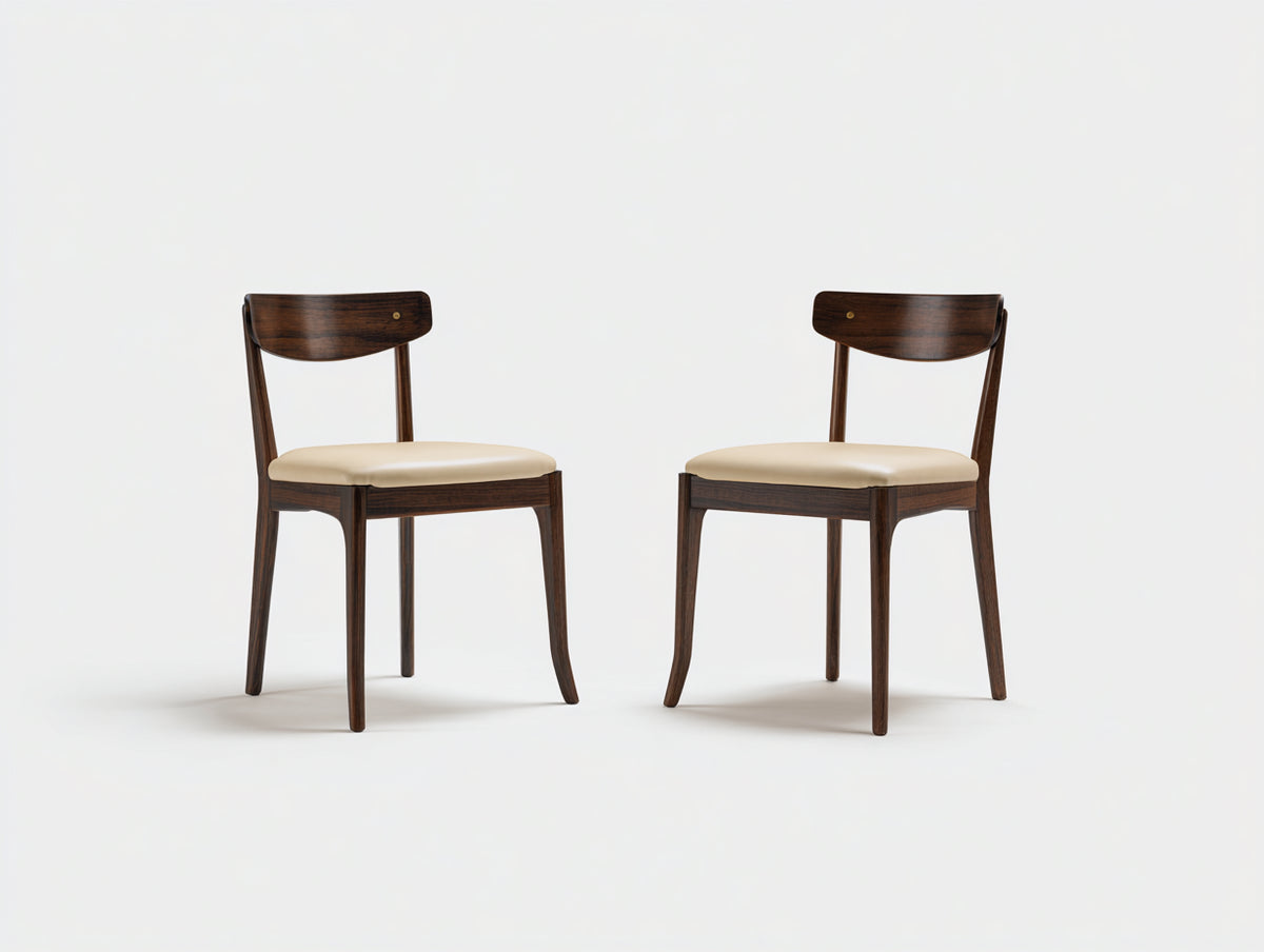 Sillas de comedor de madera 48x53x82 cm - marrón oscuro-beige - juego de 2 con asiento tapizado y diseño moderno