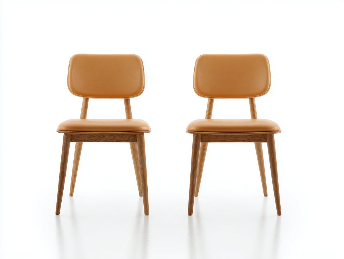 Sillas de comedor tapizadas 50x54x82 cm - Marrón coñac-Marrón natural - Juego de 2 y diseño contemporáneo