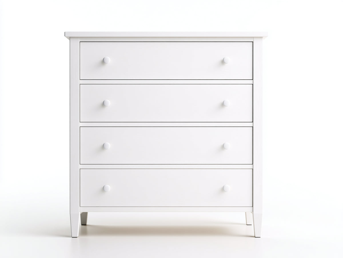 Cómoda de madera 80x40x100 cm - blanca - estilo moderno con 4 cajones