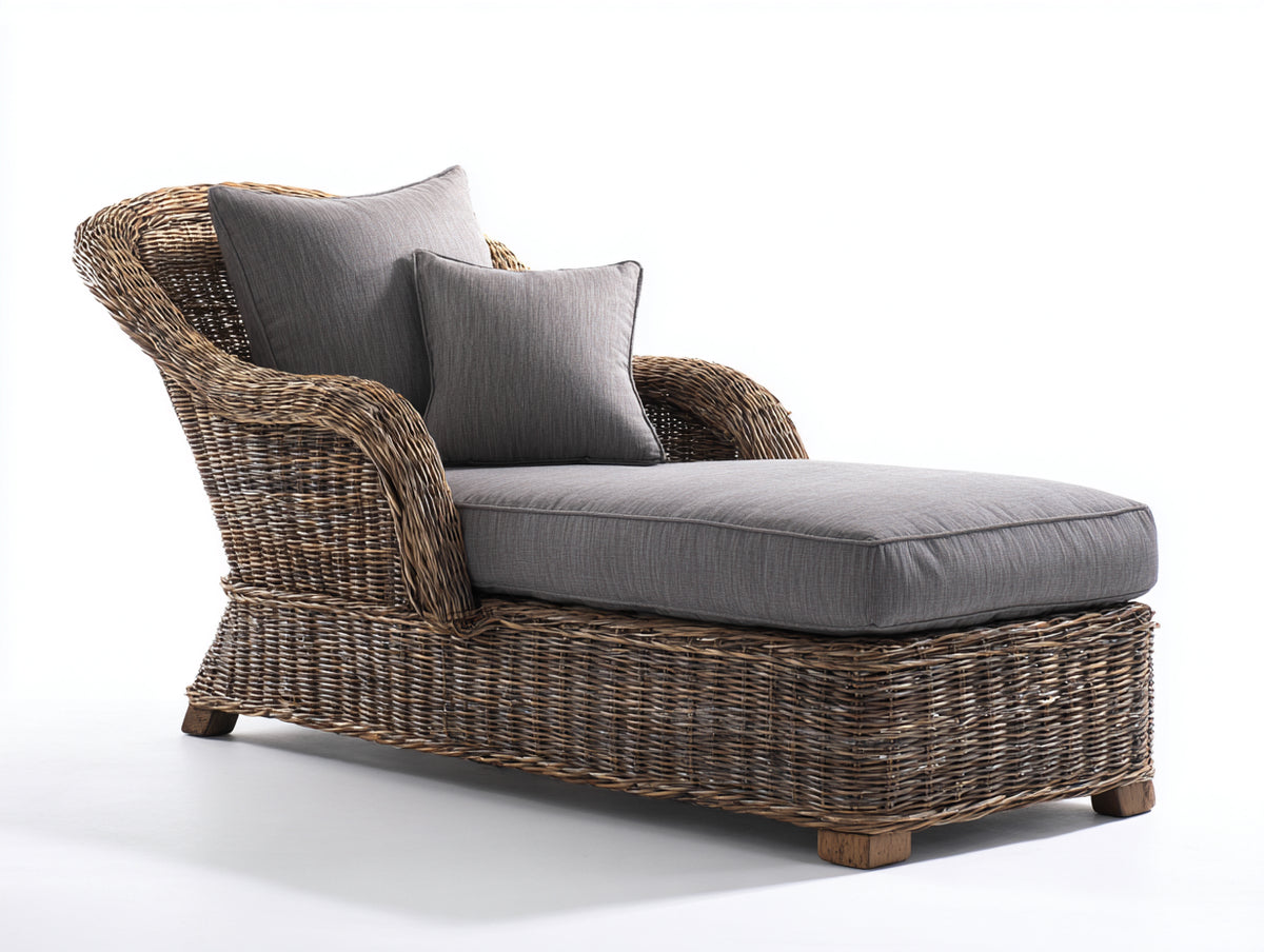 Tumbonas de ratán 190x82x90 cm - marrón-gris - respaldo alto con brazos y diseño moderno para exterior