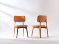 Sillas de comedor tapizadas 49x54x82 cm - marrón claro-madera natural - juego de 2 con respaldo curvo y diseño moderno