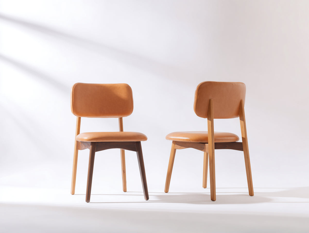 Sillas de comedor tapizadas 49x54x82 cm - marrón claro-madera natural - juego de 2 con respaldo curvo y diseño moderno