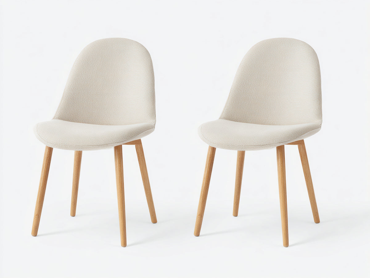 2 x Sillas de comedor tapizadas 55x60x85 cm - beige y madera natural - estilo moderno con patas de madera
