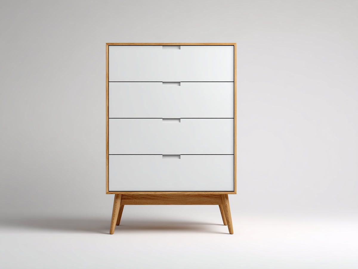 Cómodas de madera 80x42x110 cm - Blanco-Marrón natural - 4 cajones y diseño nórdico