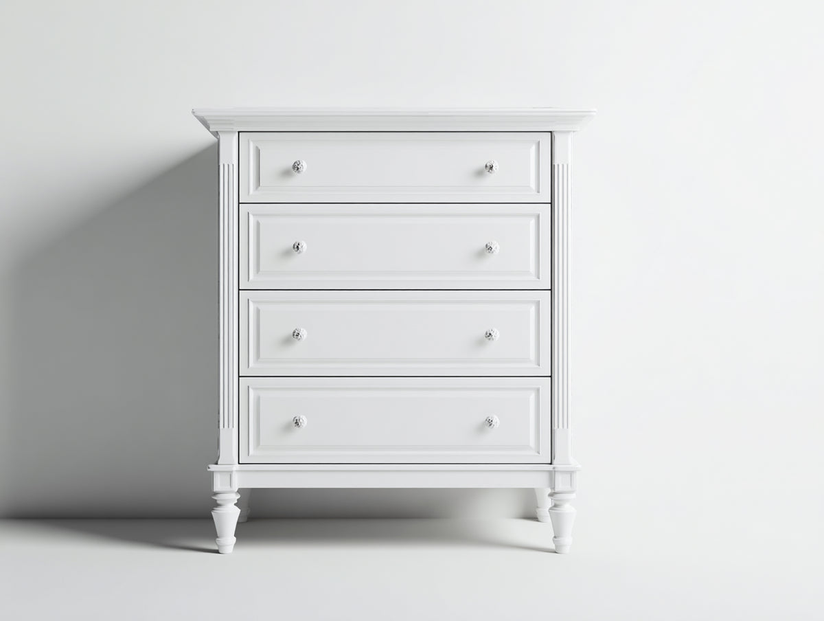 Cómodas de madera 90x42x118 cm - blanco - 4 cajones y diseño clásico