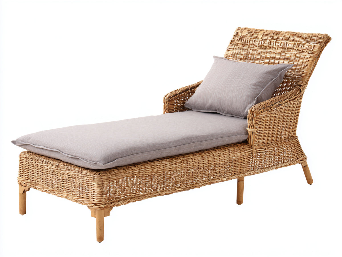Tumbonas de ratán 198x76x90 cm - Marrón natural-Gris claro - Diseño reclinado con reposabrazos