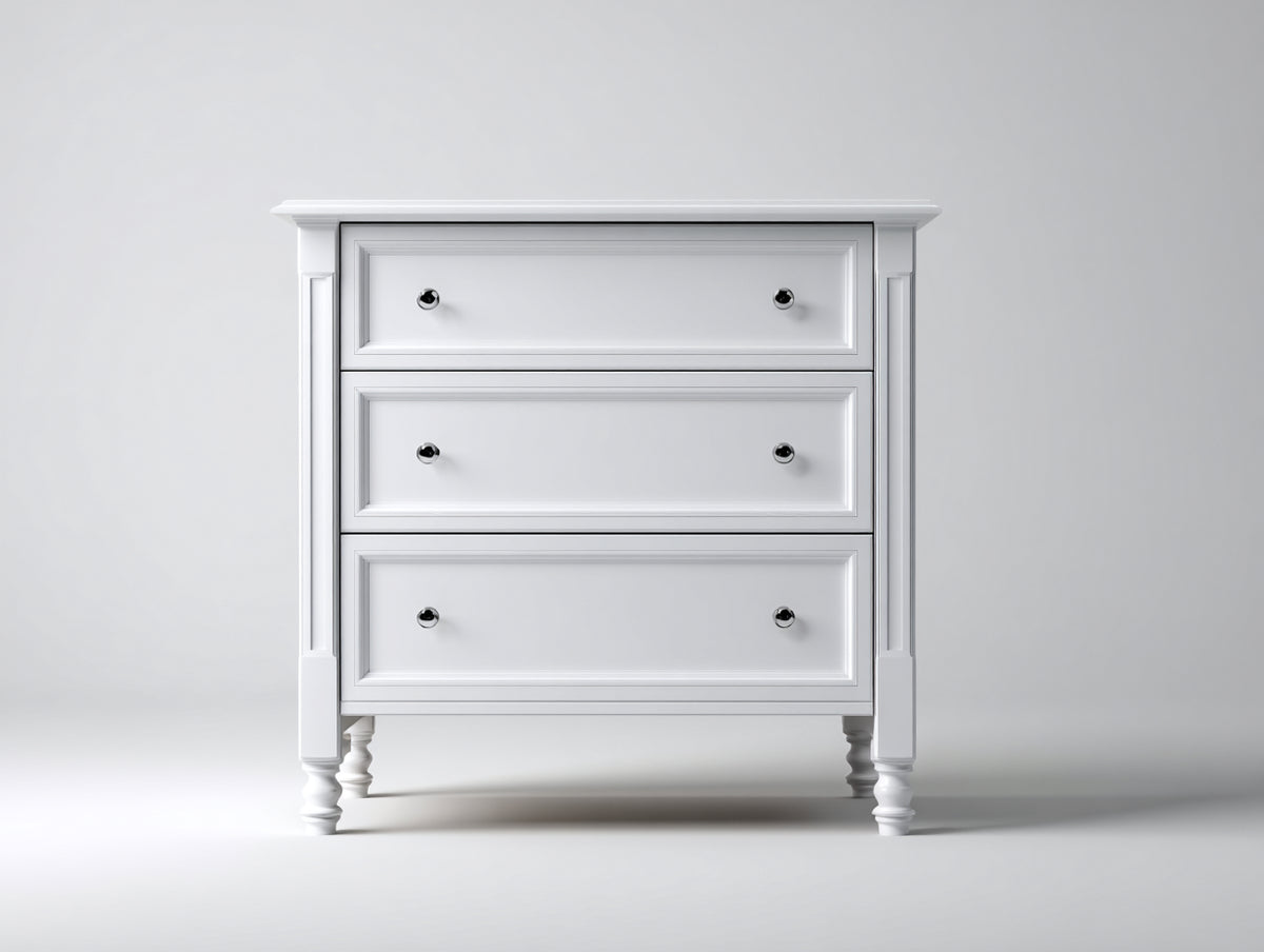 Cómodas de madera 82x42x94 cm - blanco - diseño clásico con 3 cajones y tiradores redondos