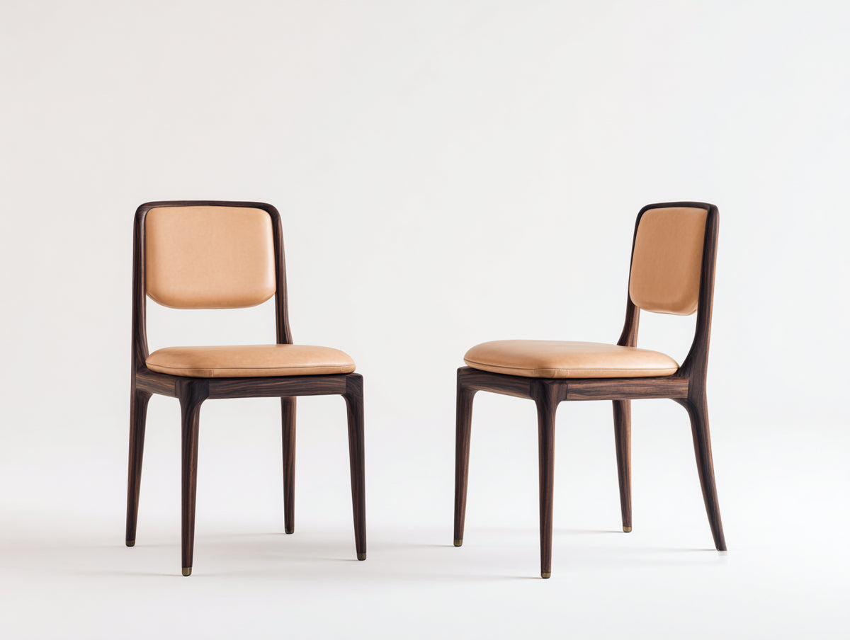 Sillas de comedor tapizadas 50x55x84 cm - Marrón coñac-Marrón oscuro - Juego de 2 y diseño contemporáneo