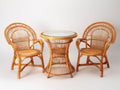 Conjuntos de comedor de jardín de ratán 3 piezas - ratán natural y cristal - diseño clásico con mesa redonda y 2 sillones